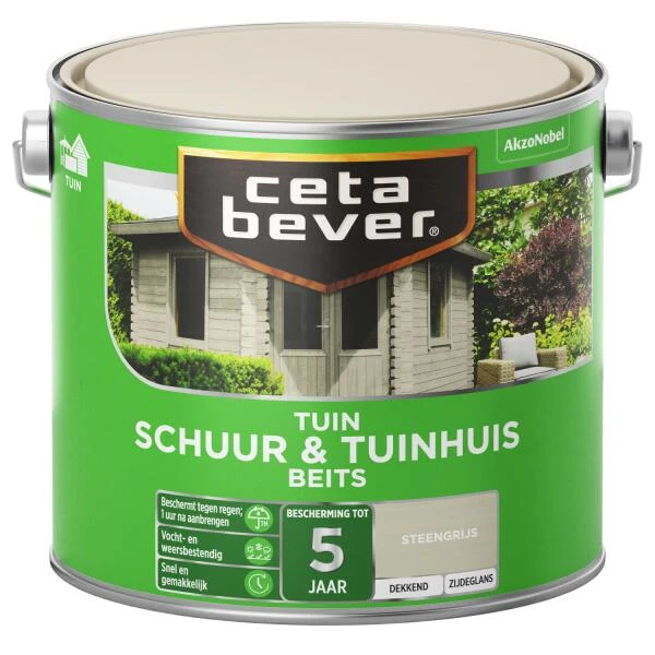 Cetabever Tuinbeits Schuur & Tuinhuis Dekkend, Steengrijs - 2,5 L 1 Cetabever Tuinbeits Schuur & Tuinhuis Dekkend, Steengrijs - 2,5 L