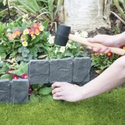 Tuinafboording Kunststof Steenlook Grijs - 240 Cm -Buiten Tuin tuinafboording steengrijs 240 cm 1484057391 3 600